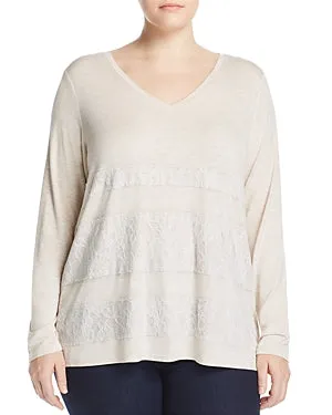 One A Womens Plus Lace Overlay V-Neck Casual Top
