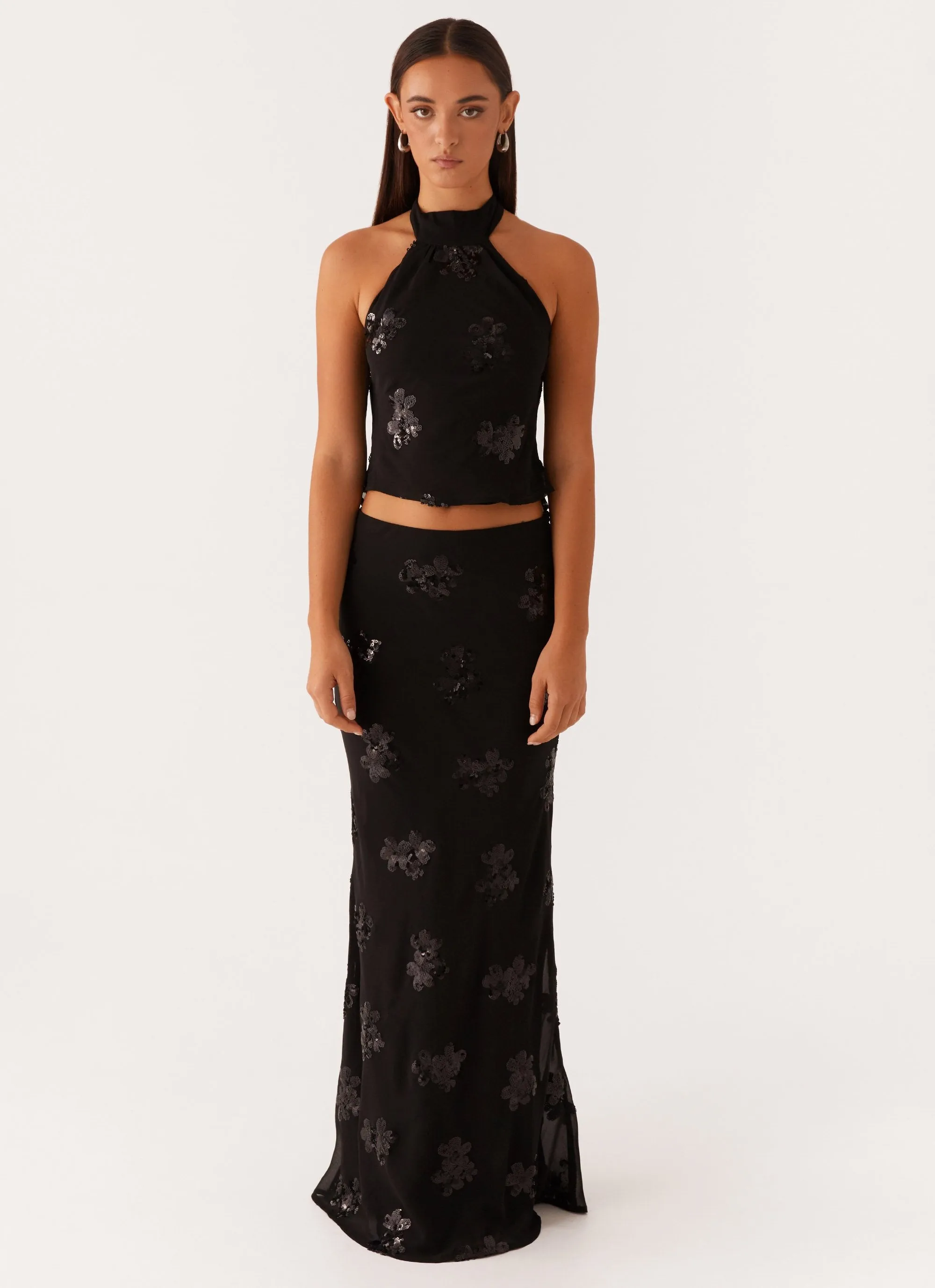 Breathable Only Girl Sequin Maxi Skirt - Black
