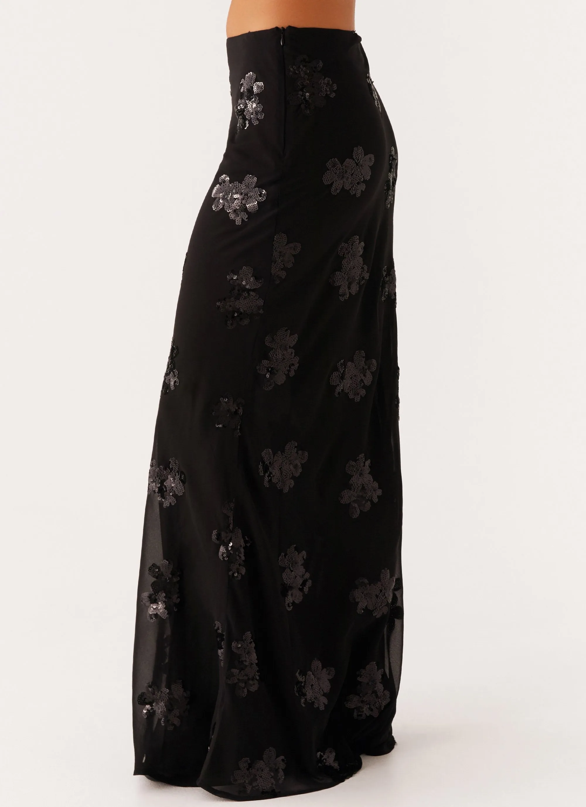 Only Girl Sequin Maxi Skirt - Black smooth zipper