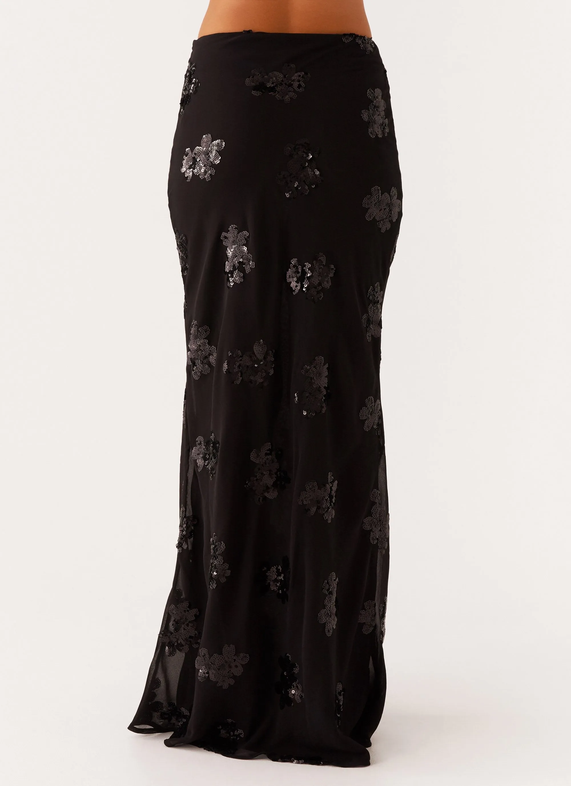 Road Trip Opaque finish Only Girl Sequin Maxi Skirt - Black