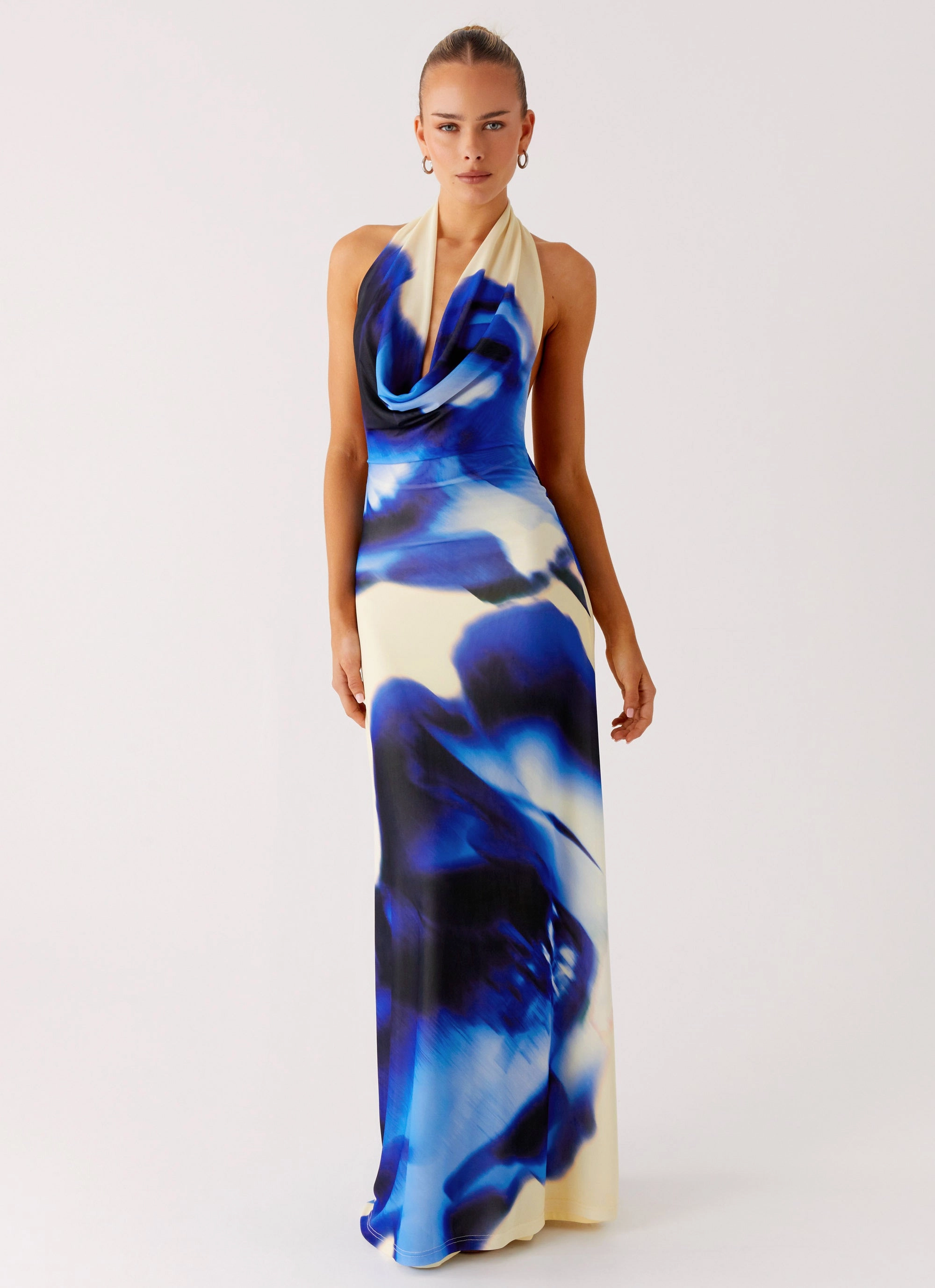 Only A Feeling Cowl Neck Maxi Dress - Heirloom Floral Grace Base Soft Contour