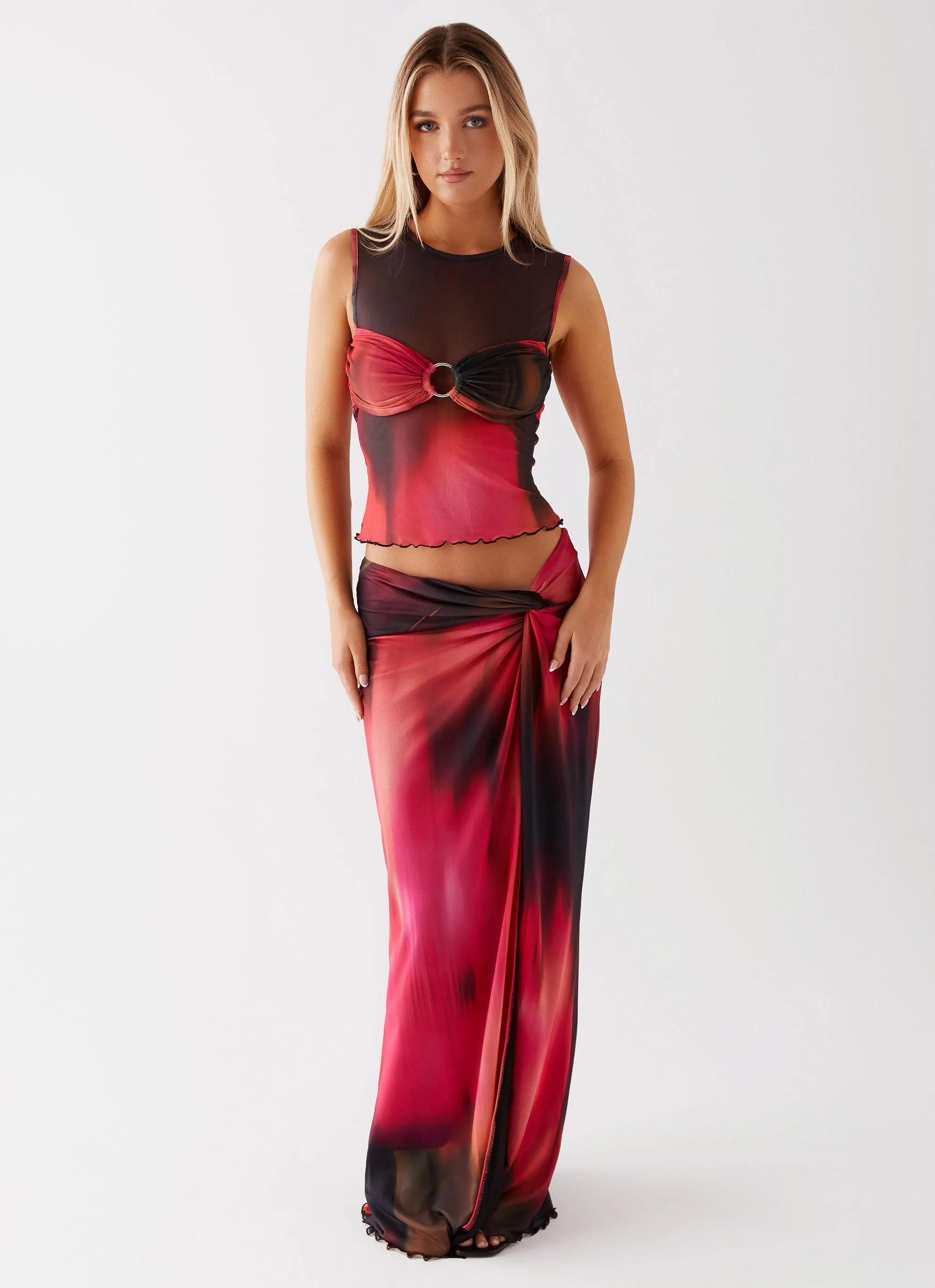 Runway Inspired Quick Wear Caprise Maxi Skirt - Pink Print