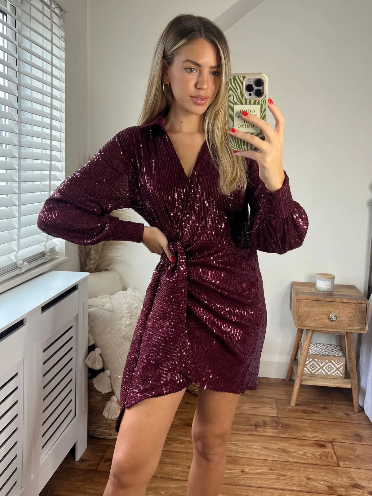 Aimee Balloon Sleeve Shirt Dress / Mulberry Cool Undertone Perfect Layering