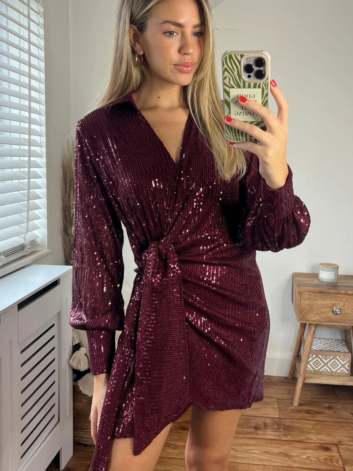 Aimee Balloon Sleeve Shirt Dress / Mulberry Curve-Enhancing Light Coral