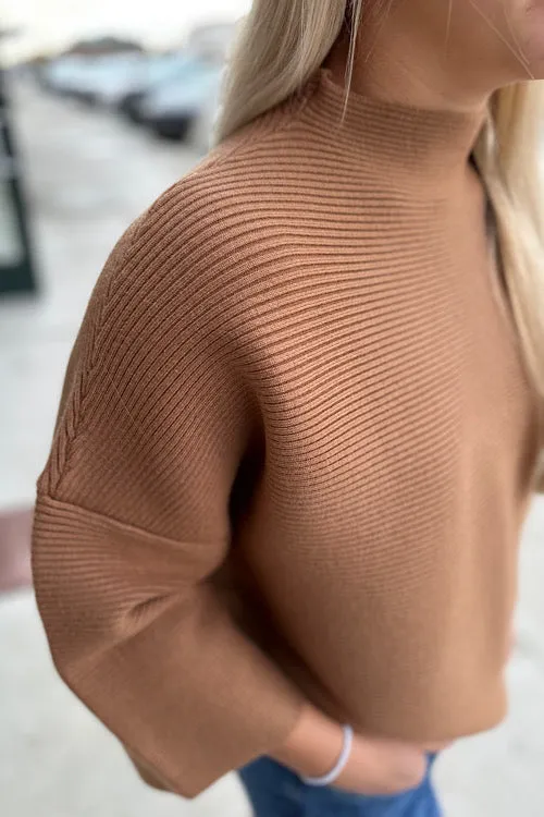 Ophelia - Oversized Ribbed Top - Camel