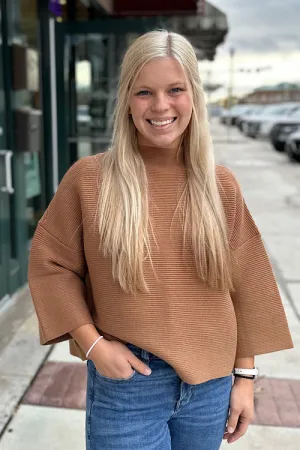 Ophelia - Oversized Ribbed Top - Camel