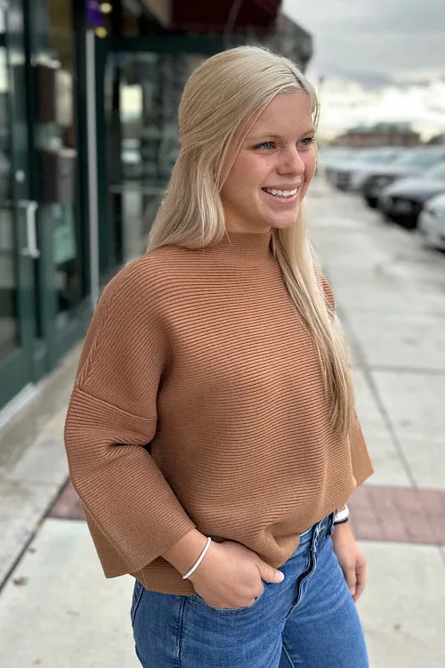 Ophelia - Oversized Ribbed Top - Camel