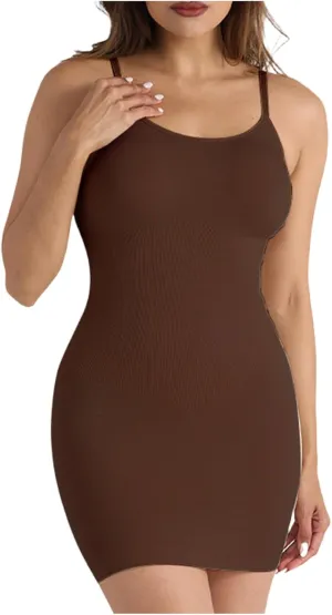 Oplxuo Women Seamless Full Slip Shapewear Dress Slim Fitted Tummy Control Body Shaper Cami Dress with Adjustable Strap