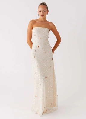 Decorative-Design Orelli Shell Sequin Knit Maxi Dress - Ivory