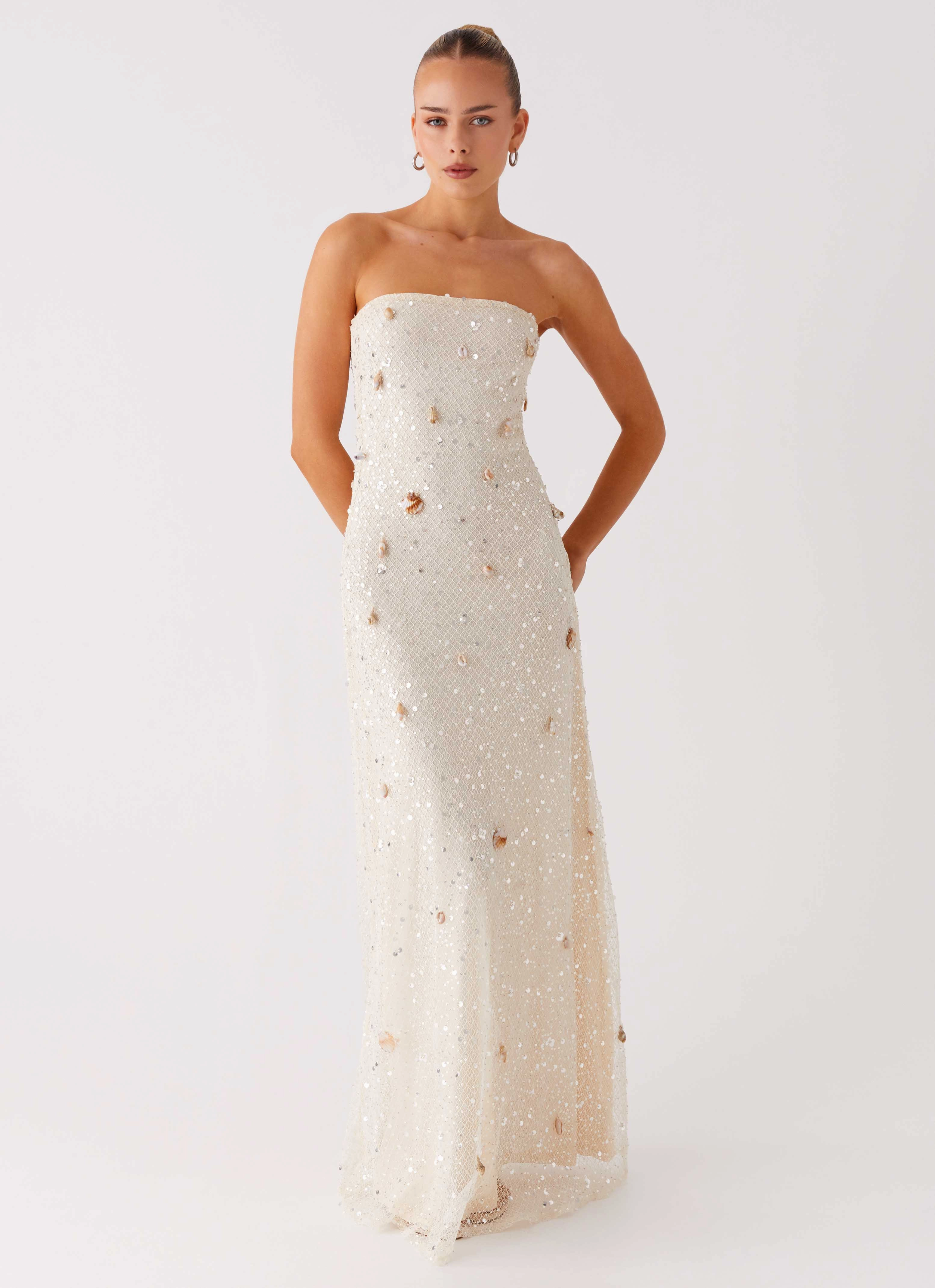 Decorative-Design Orelli Shell Sequin Knit Maxi Dress - Ivory