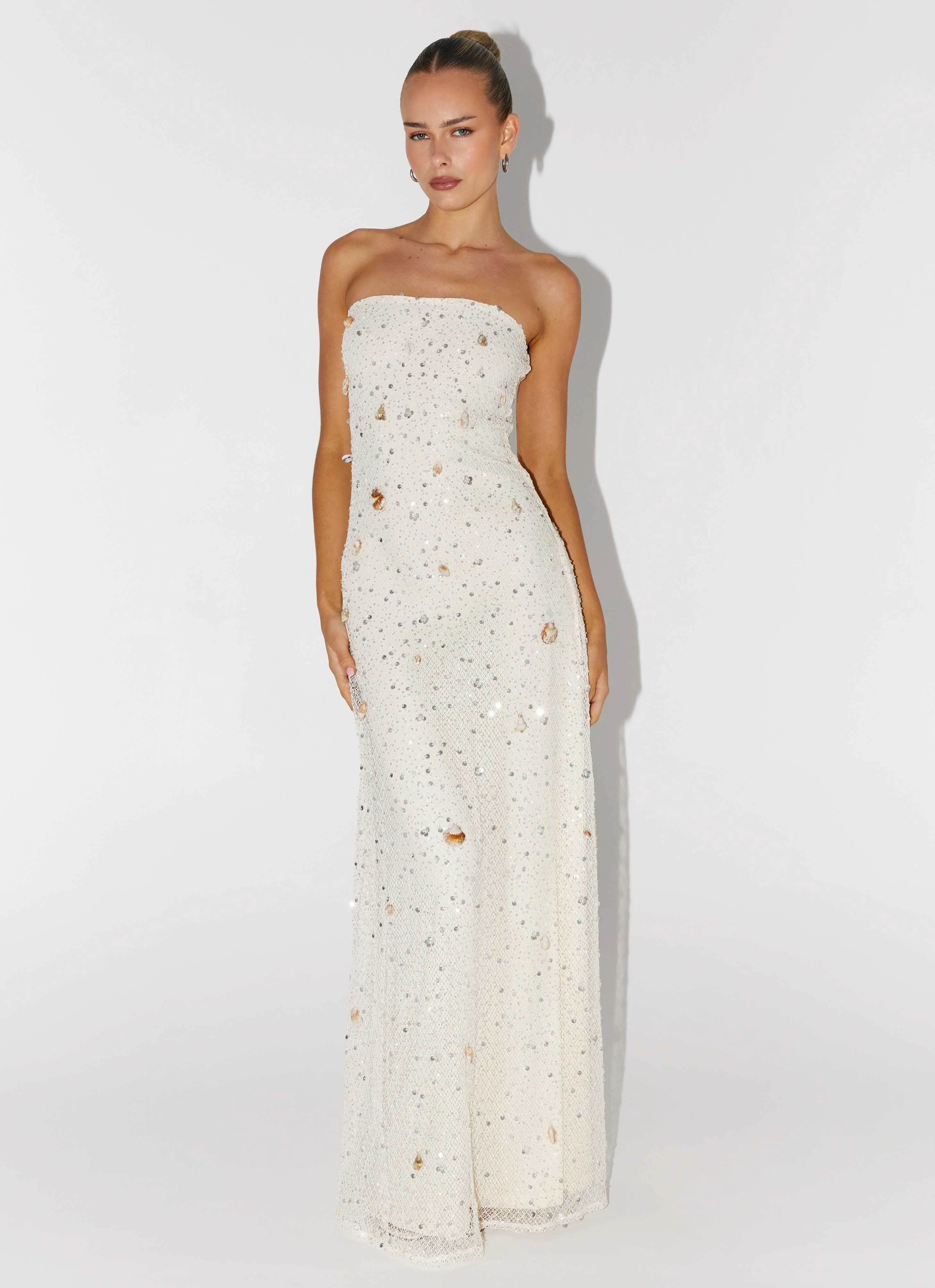 Orelli Shell Sequin Knit Maxi Dress - Ivory Flattering Look Wear