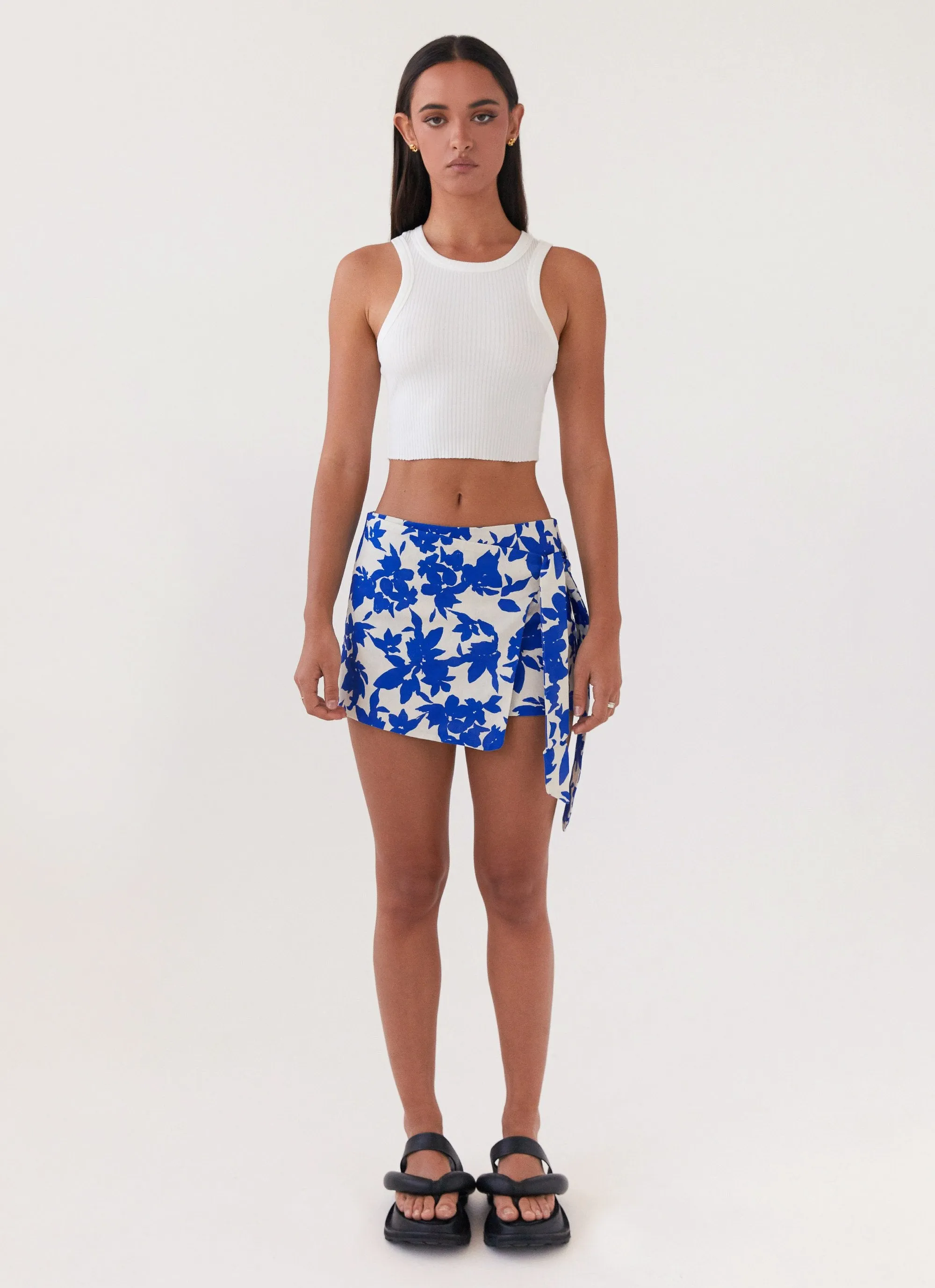 Comfy Style Steal Away Linen Wrap Skirt - Blue Floral