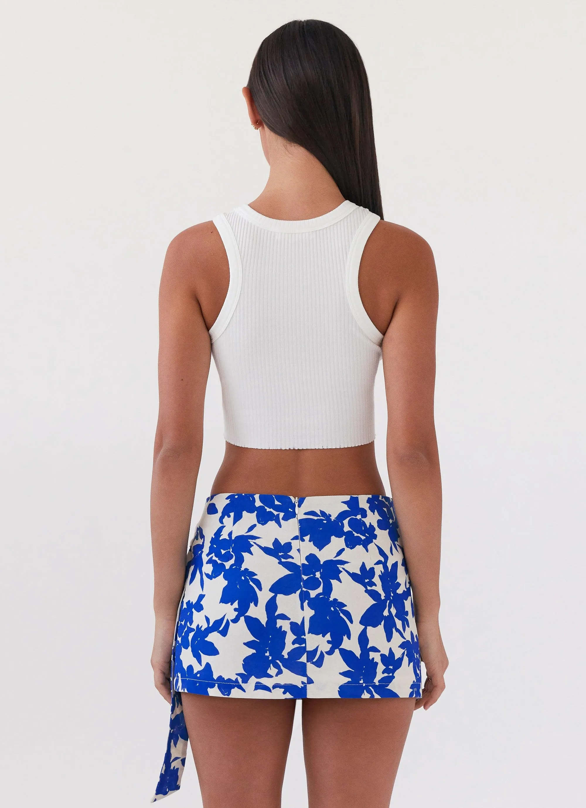 Water resistant coating Steal Away Linen Wrap Skirt - Blue Floral