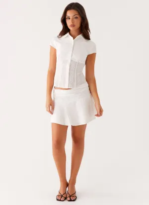 Organic Fabric Devoted Mini Skirt - White Retro Style Weekend Outfit Devoted Mini Skirt - White