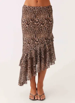 Organic Fabric Wild Tide Midi Skirt - Cheetah Wild Tide Midi Skirt - Cheetah Inverted Pleats Comfort Waistline