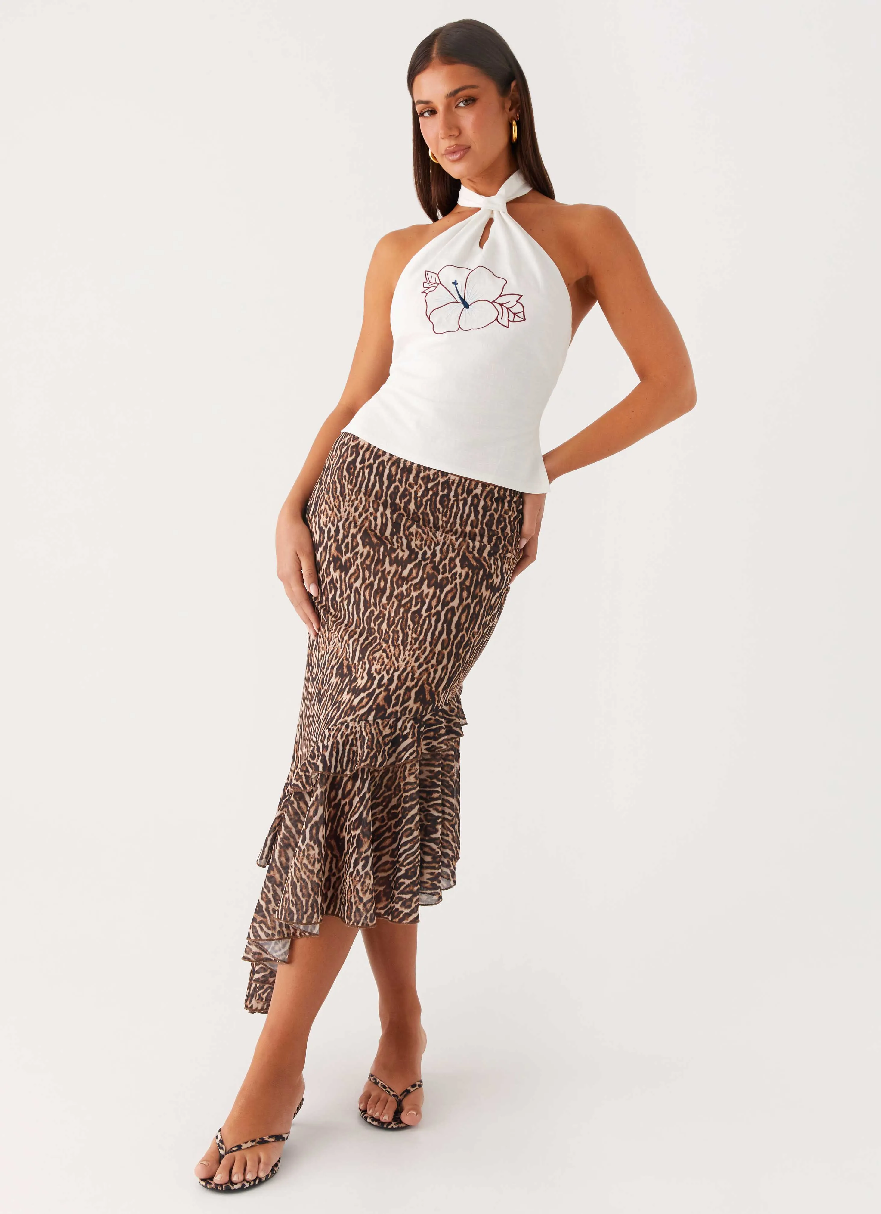 Exclusive Drop Wild Tide Midi Skirt - Cheetah