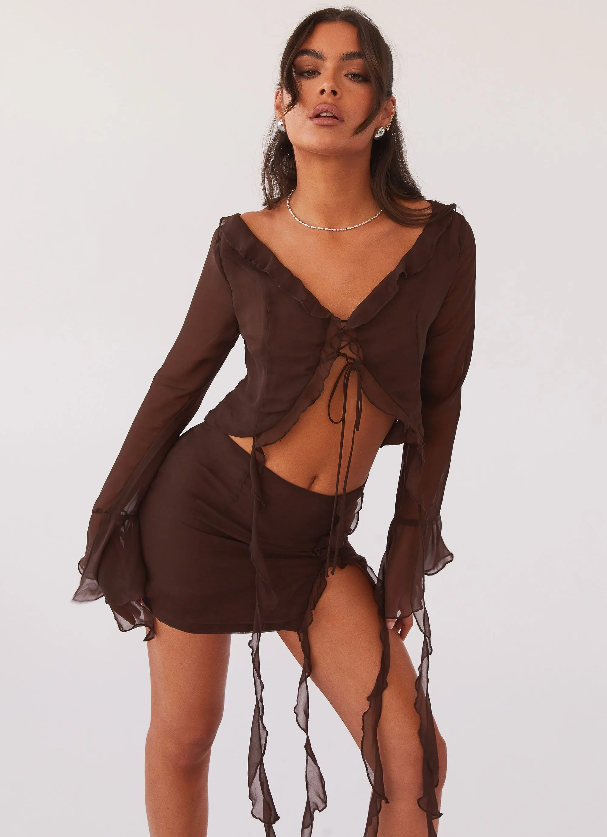 My Favourite Part Mini Skirt - Dark Mocha Laser cut Faux Leather