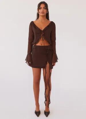Organza Touch My Favourite Part Mini Skirt - Dark Mocha Outfit Game Fade Resistant Cloth My Favourite Part Mini Skirt - Dark Mocha