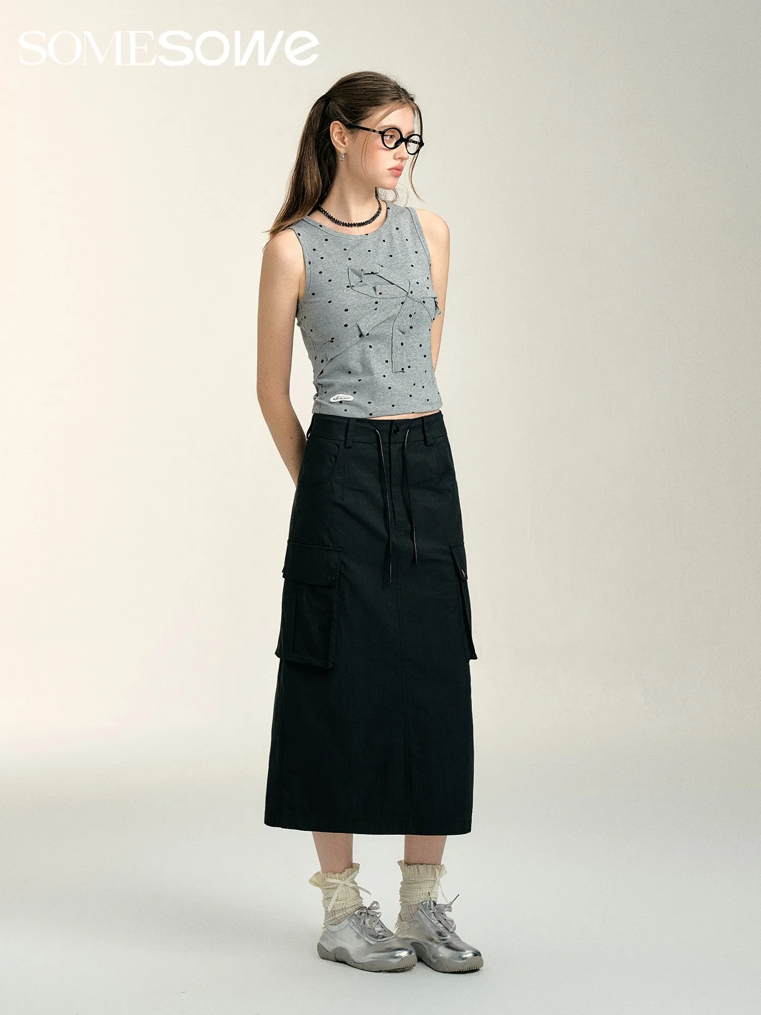 Origami Bow Tank Top in Grey