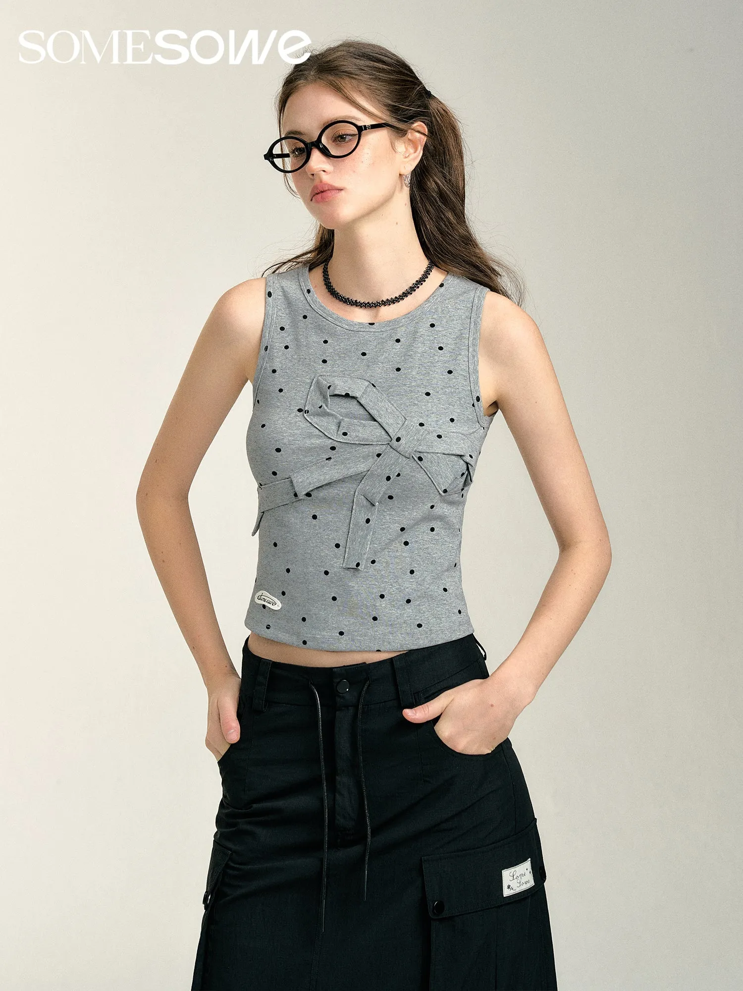 Origami Bow Tank Top in Grey
