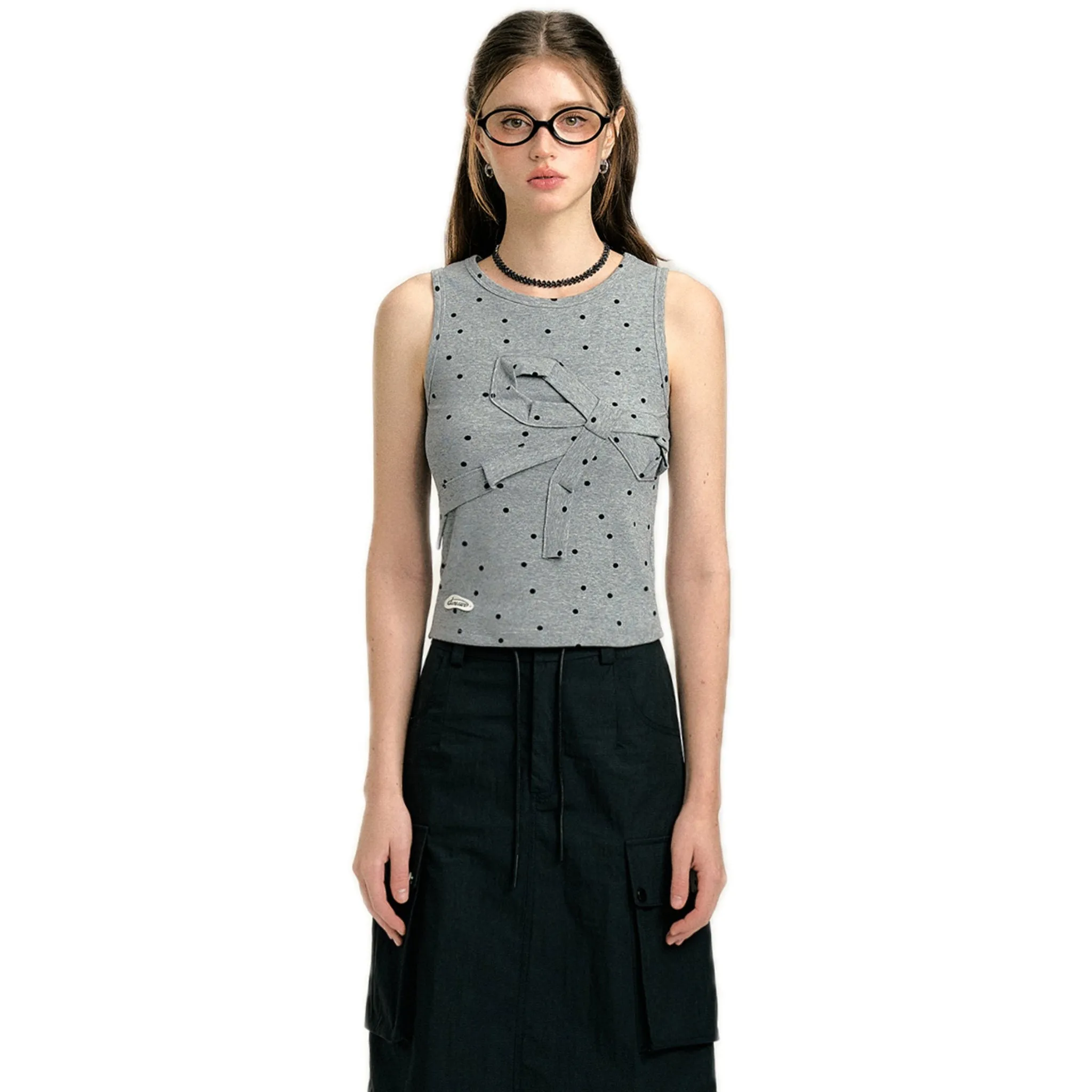 Origami Bow Tank Top in Grey