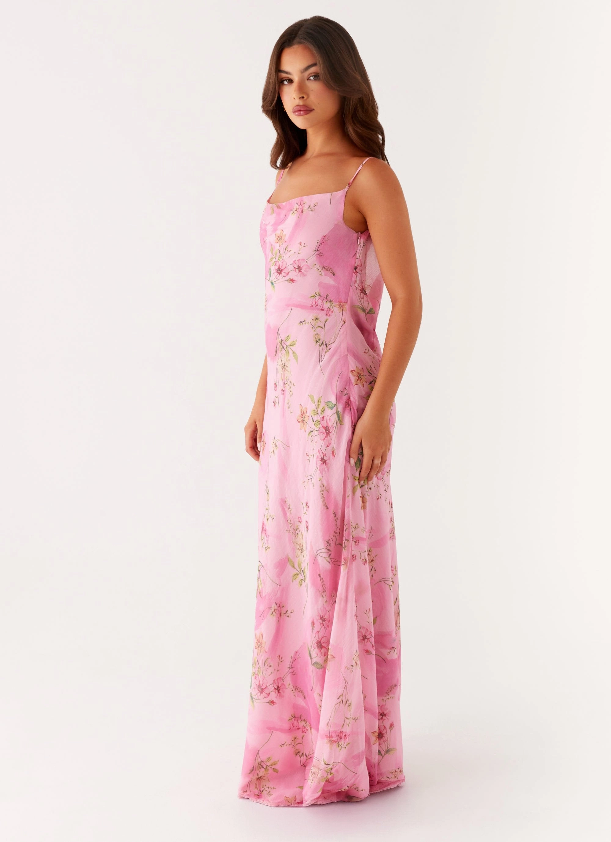 Orlando Maxi Dress - Pink Floral Print Minimal Aesthetic