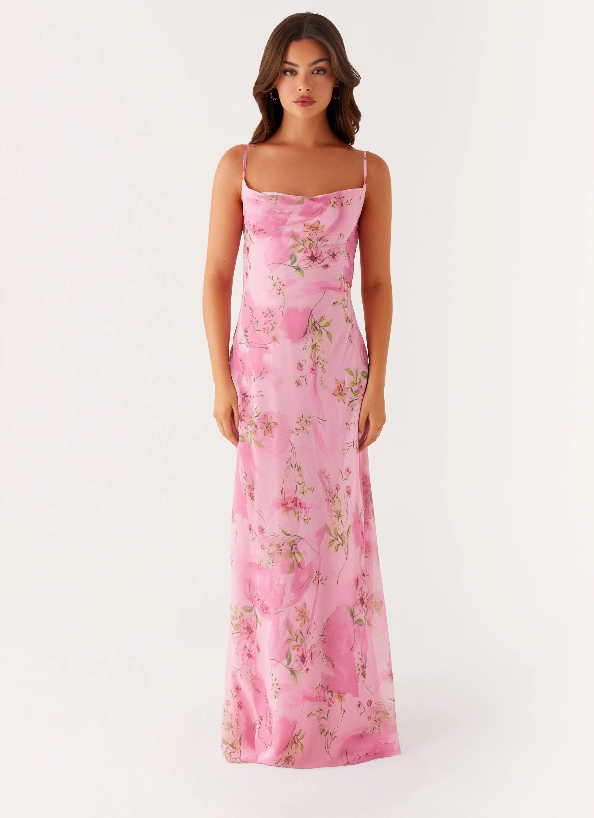Orlando Maxi Dress - Pink Floral Print Graceful Ease Lightweight Fit