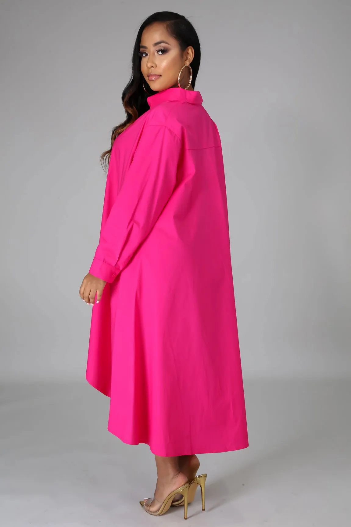 Oversize Button Collared Oversize Shirt Dress