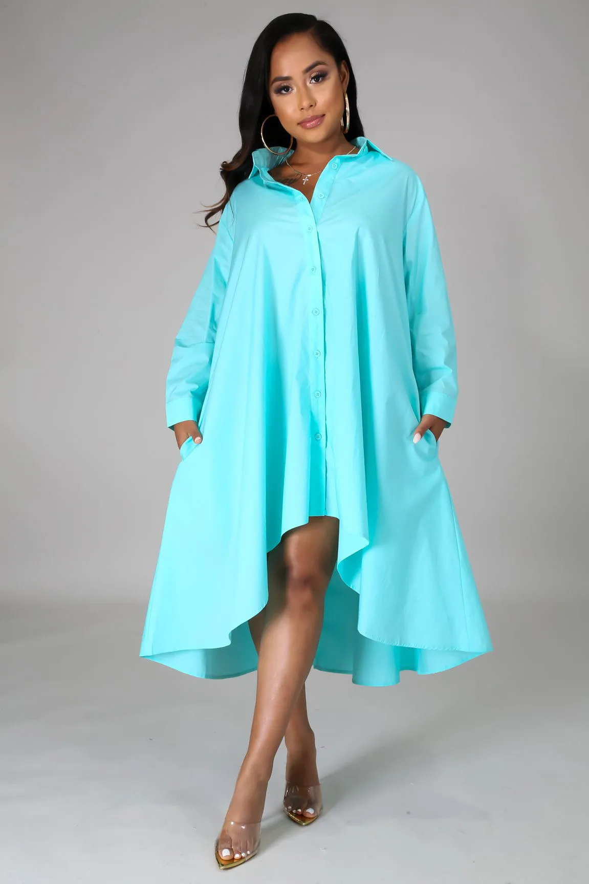 Oversize Button Collared Oversize Shirt Dress