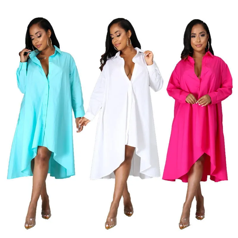Oversize Button Collared Oversize Shirt Dress