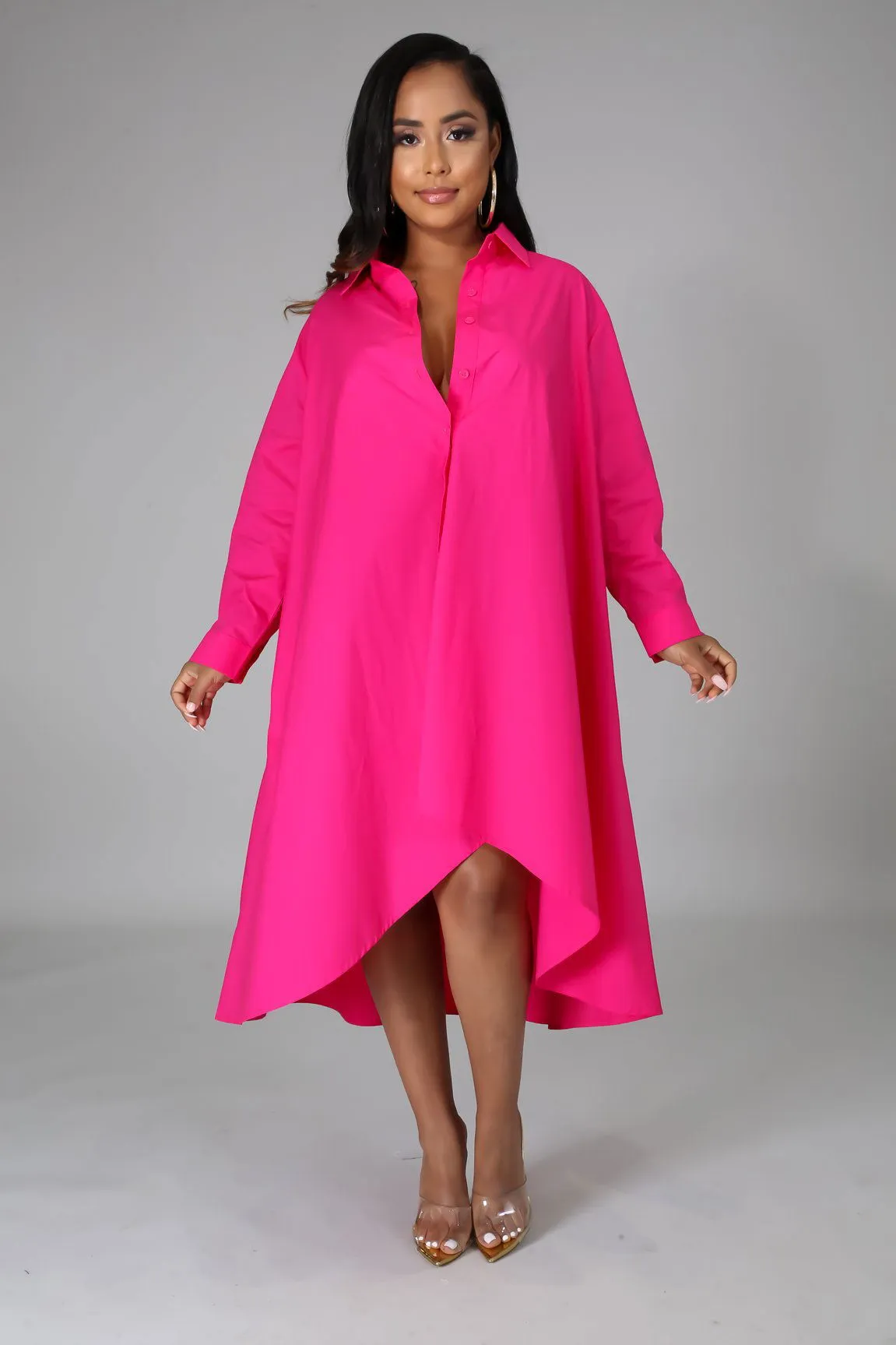 Oversize Button Collared Oversize Shirt Dress
