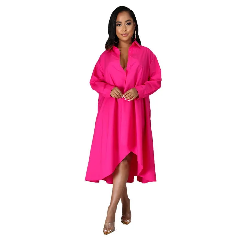 Oversize Button Collared Oversize Shirt Dress