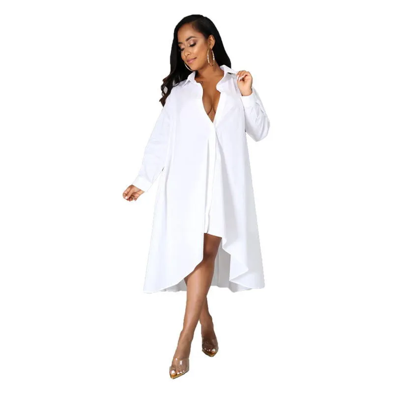 Oversize Button Collared Oversize Shirt Dress