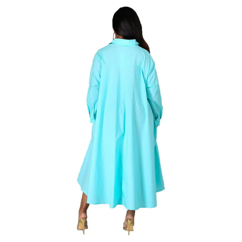 Oversize Button Collared Oversize Shirt Dress