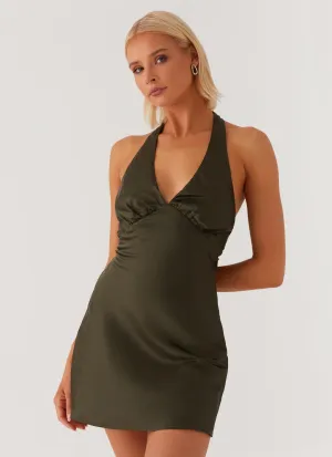 Heavy Hearted Mini Dress - Khaki Smooth Texture