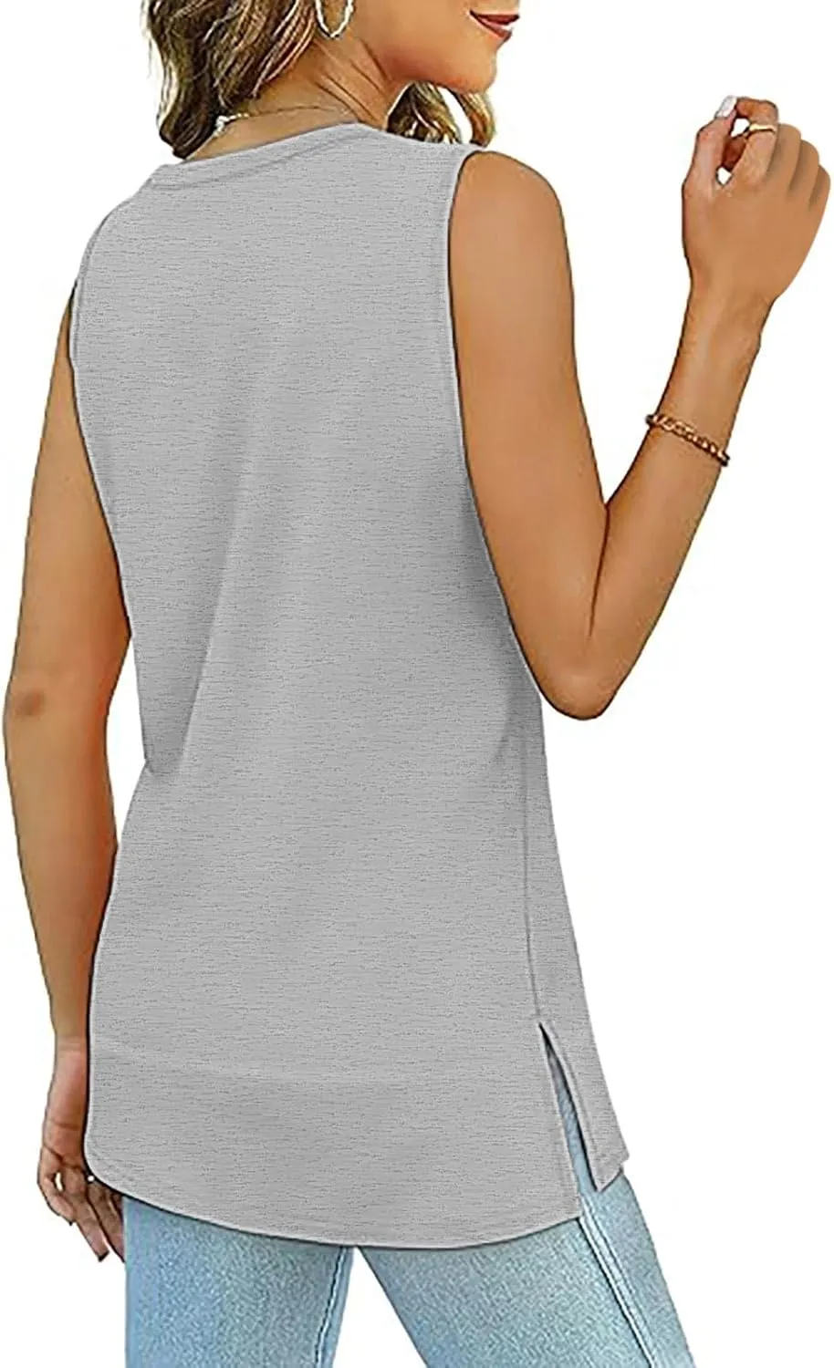 Oversized Tank Tops for Women Patchwork Plus Size Long Camisole Shirt Side Split Hem U Neck Blouse T-Shirt