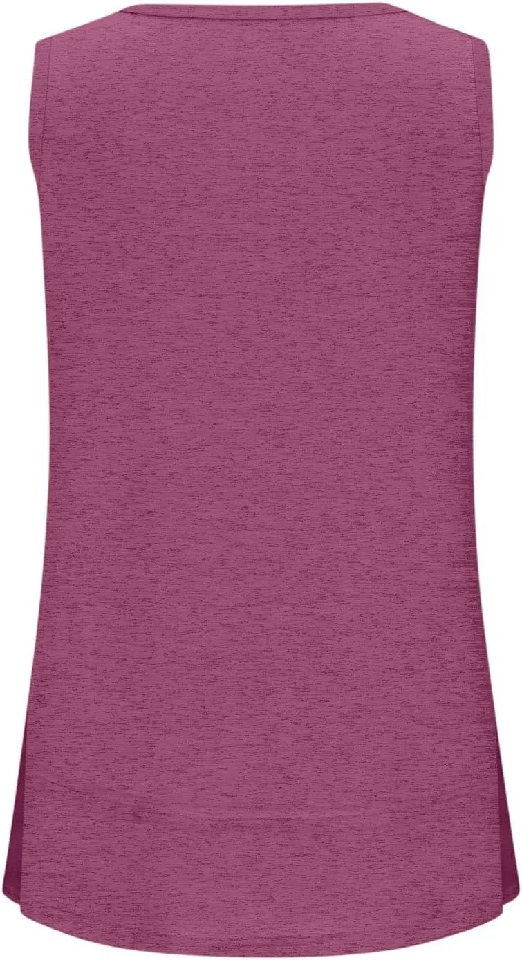 Oversized Tank Tops for Women Patchwork Plus Size Long Camisole Shirt Side Split Hem U Neck Blouse T-Shirt