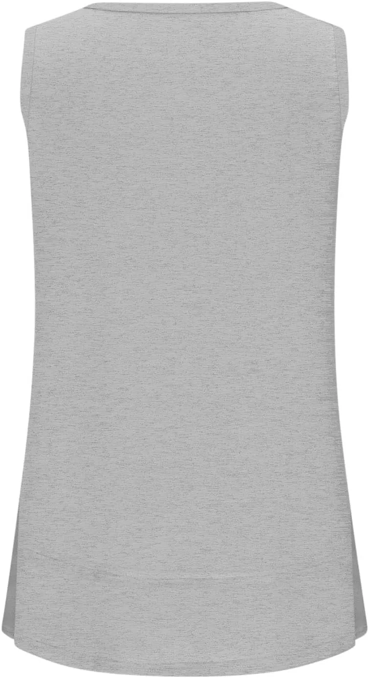 Oversized Tank Tops for Women Patchwork Plus Size Long Camisole Shirt Side Split Hem U Neck Blouse T-Shirt