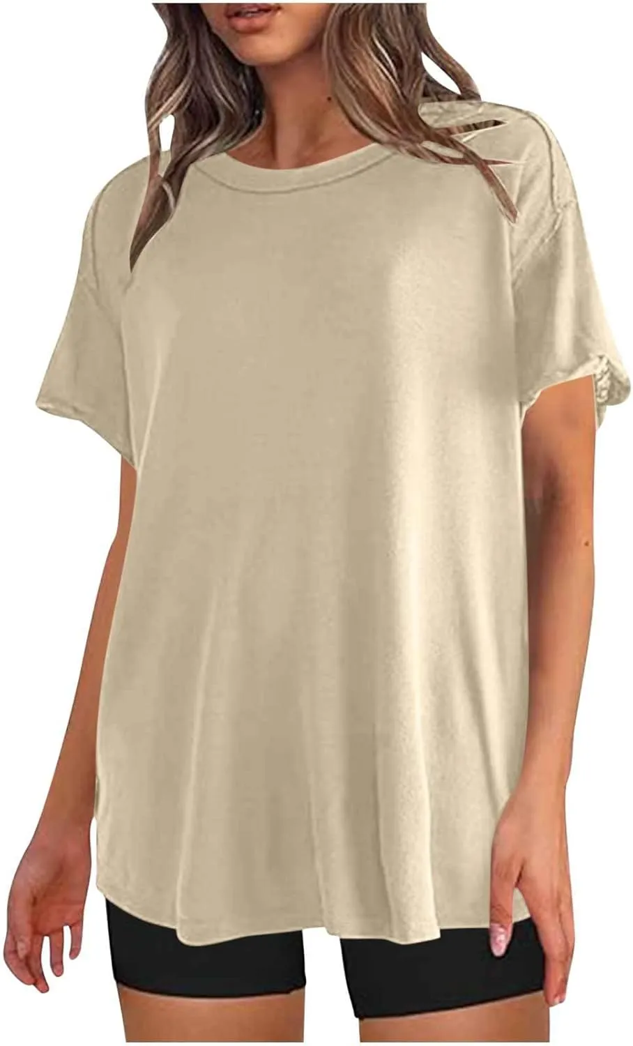 Oversized Workout Shirts or Women Plus Size Summer Casual Short Sleeve Loose Maternity Tops Crewneck Tunic Gym Top