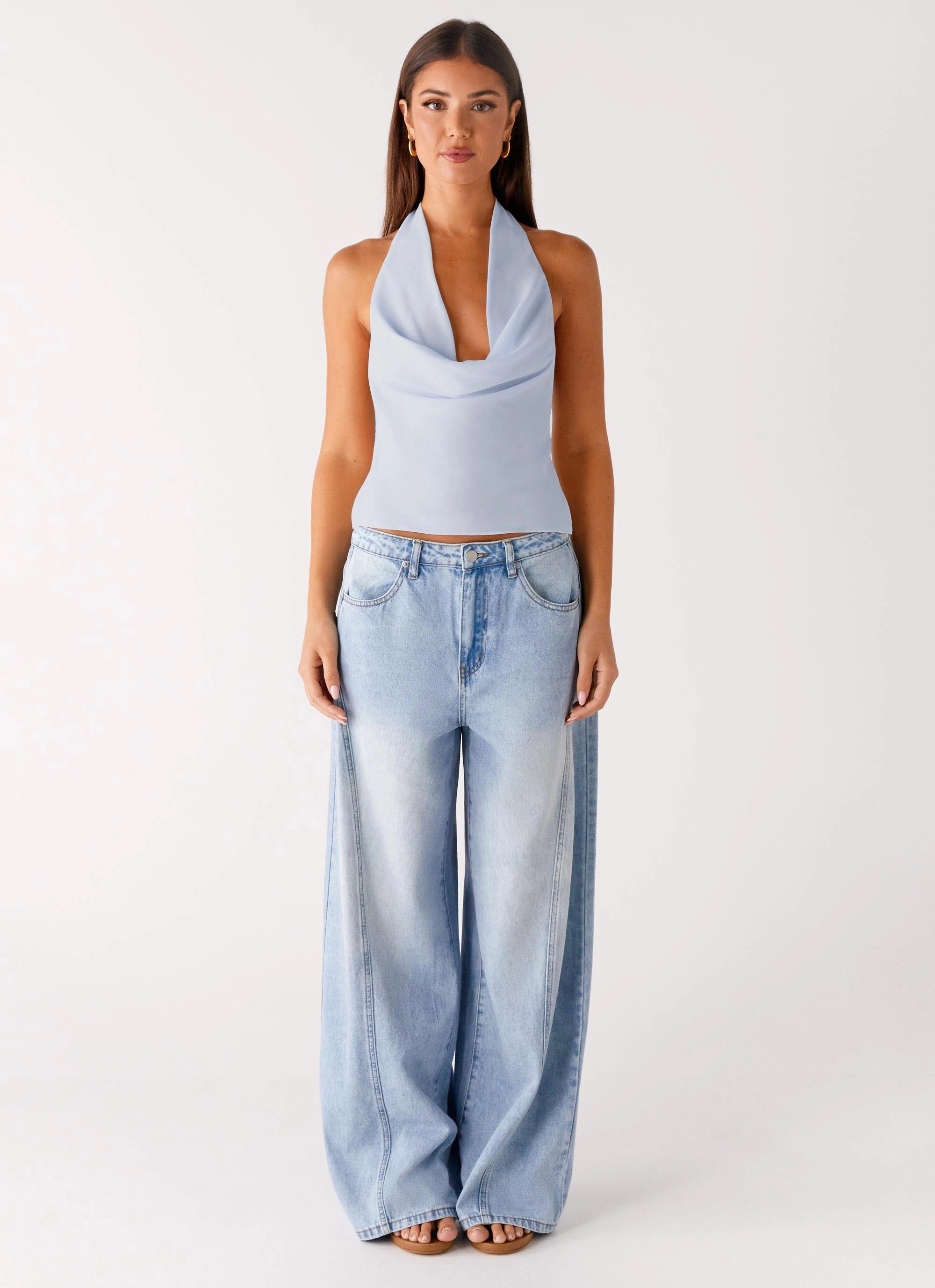 Charli Cowl Top - Blue Anti Odor Finish Thermal regulation