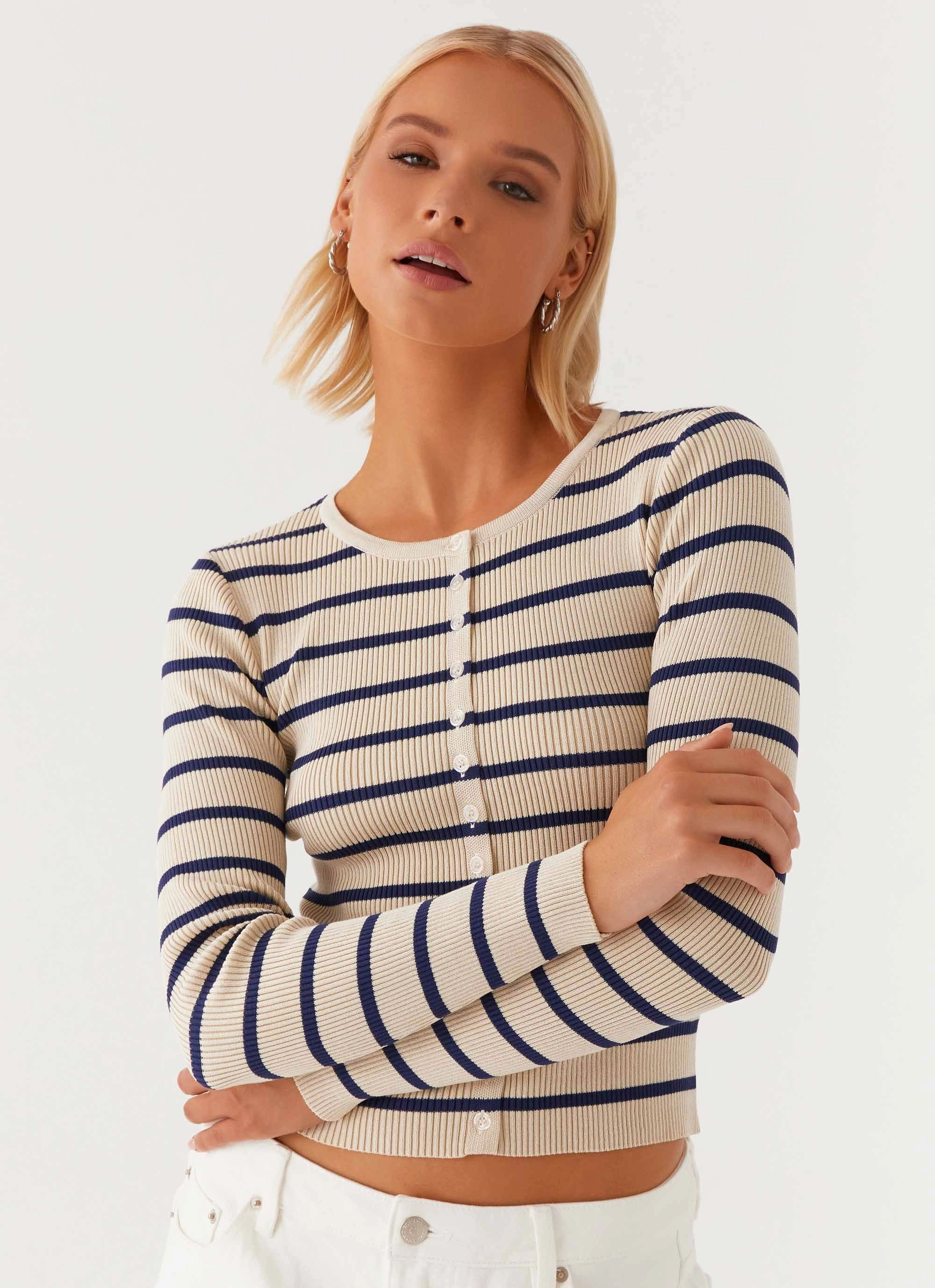 Wrinkle Resistant OversizedFit Marlie Knit Top - Multi Stripe
