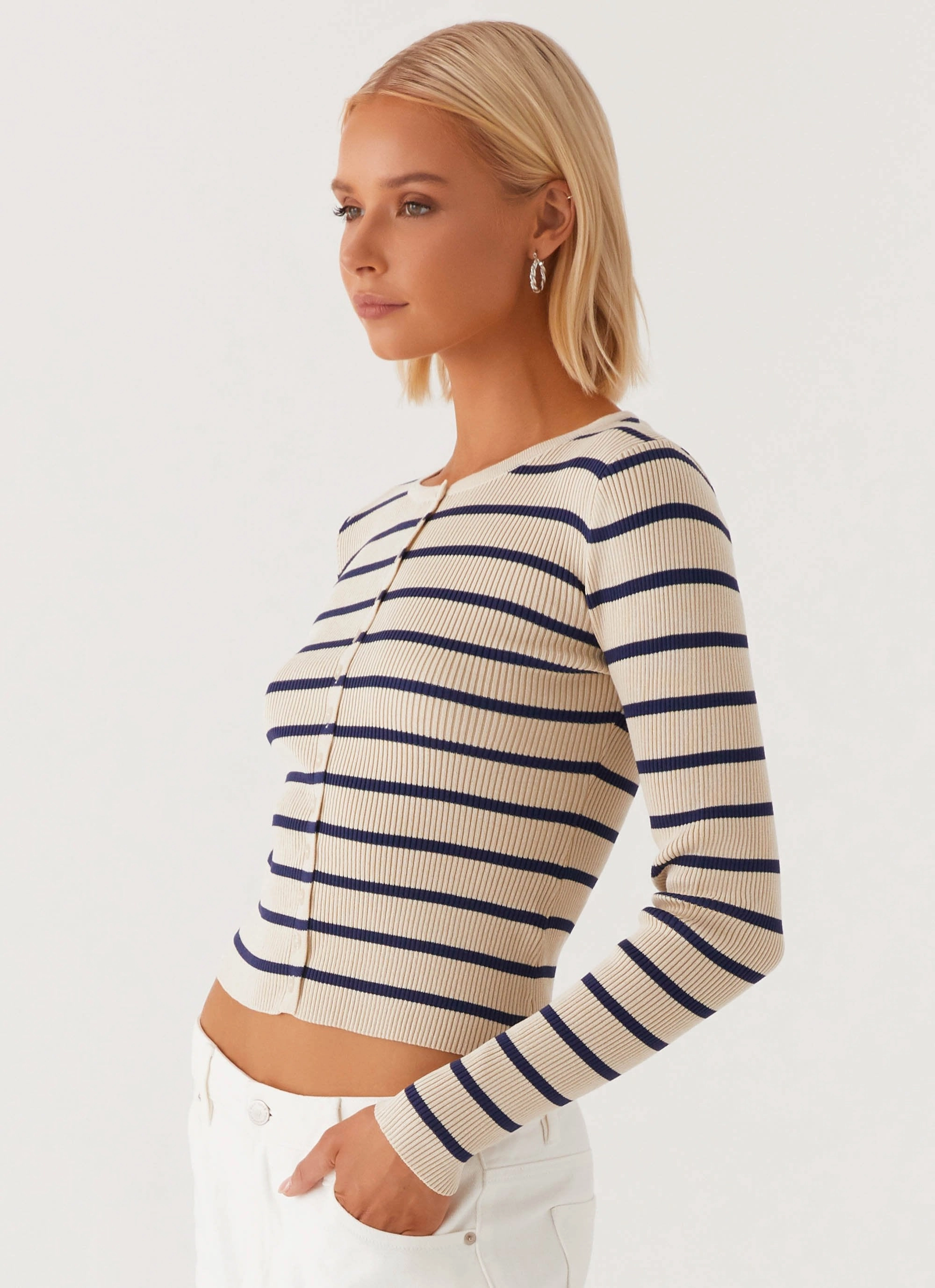 Marlie Knit Top - Multi Stripe ZeroWaste Pattern VNeckline