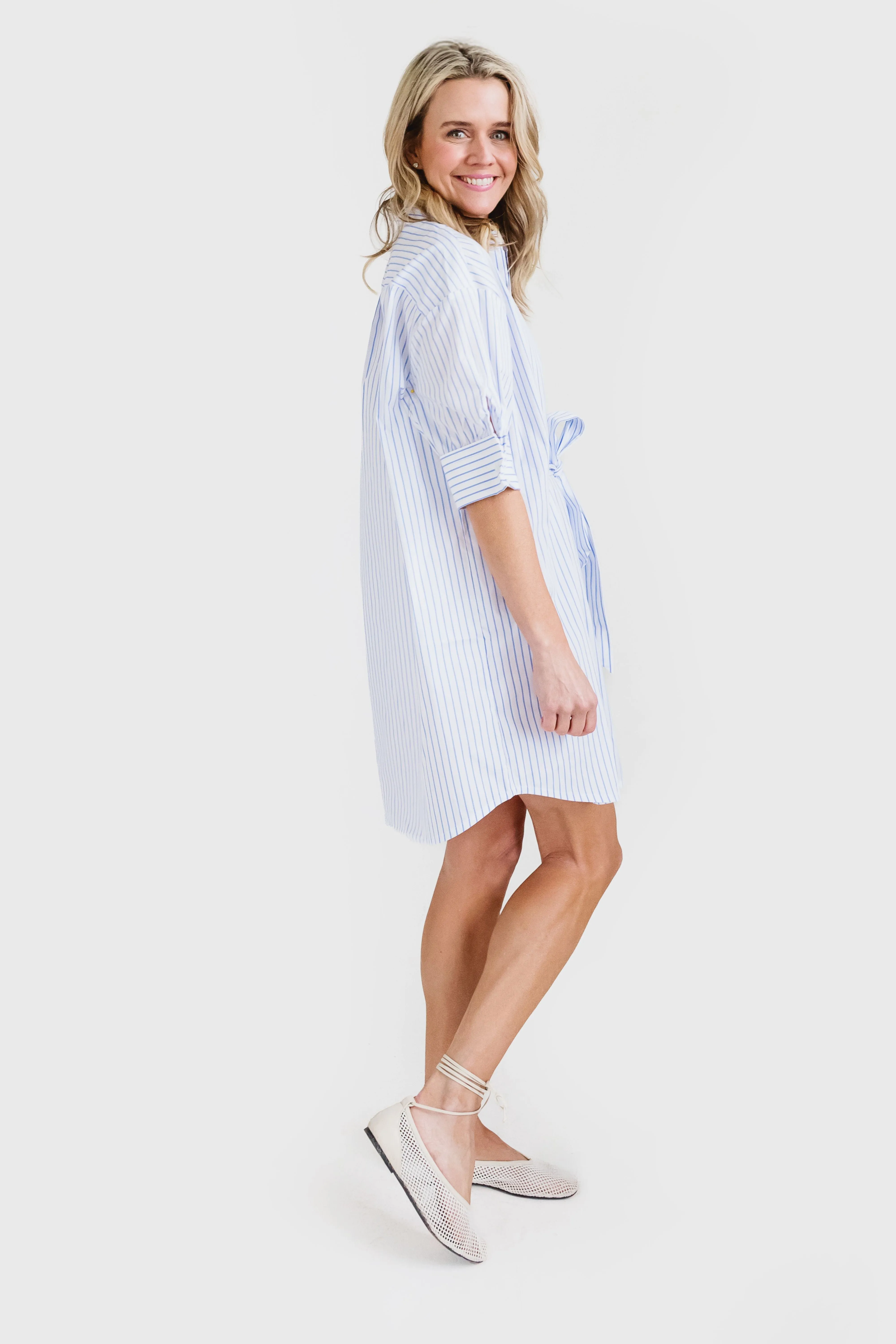 MASON'S DAUGHTER | Anna Dress, Blue and White Striped Travel Fit