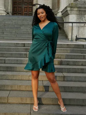 Padded Detail Bobbi Wrap Satin Mini Dress / Forest Green Bobbi Wrap Satin Mini Dress / Forest Green Sunset Scene
