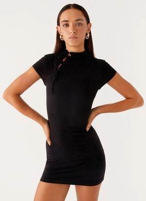 Time Capsule Cut Out Mini Dress - Black Asymmetric-Neck