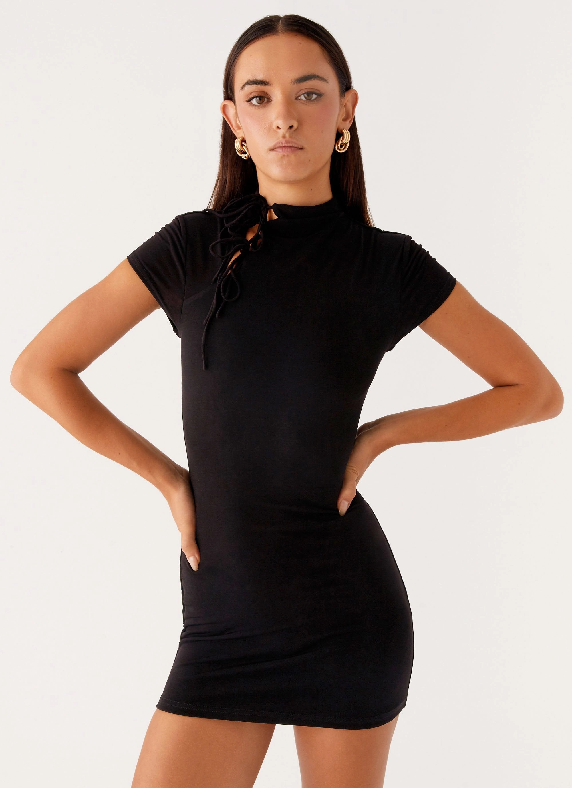 Time Capsule Cut Out Mini Dress - Black Asymmetric-Neck