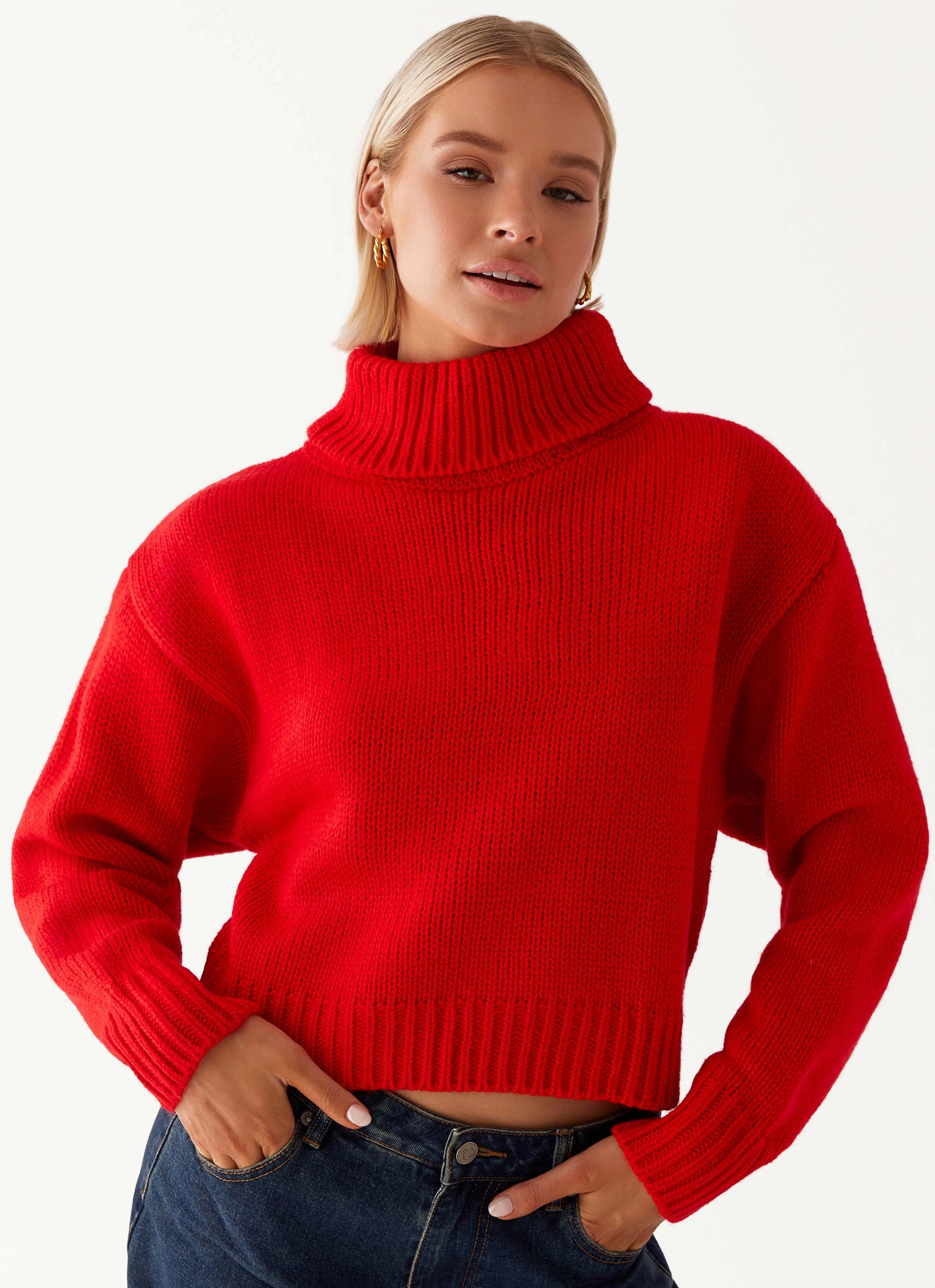 Paint The Town Red Oversized Knit Jumper - Red Flexible Fleece Lining MoistureWickingInterior