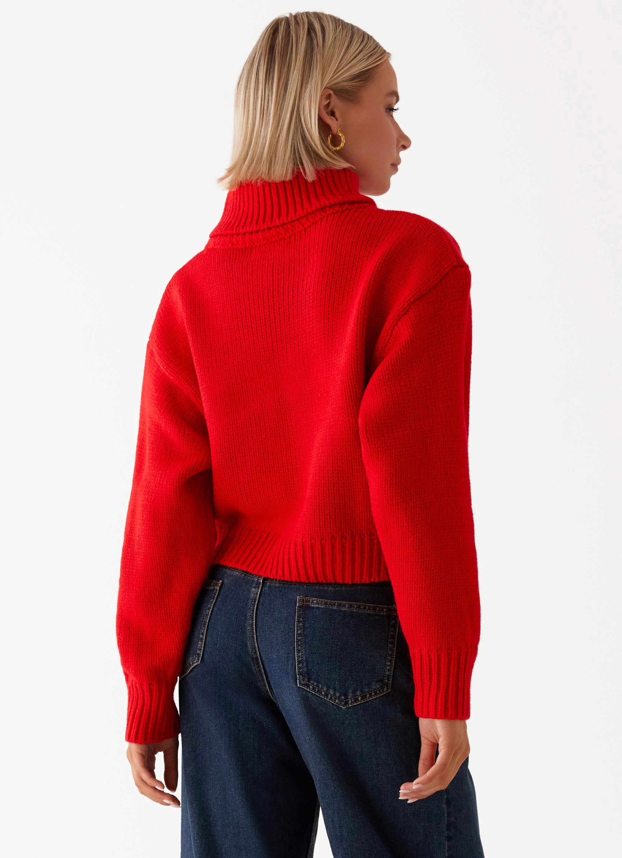 Paint The Town Red Oversized Knit Jumper - Red Casual Trend Non Bulky Insulation Tech