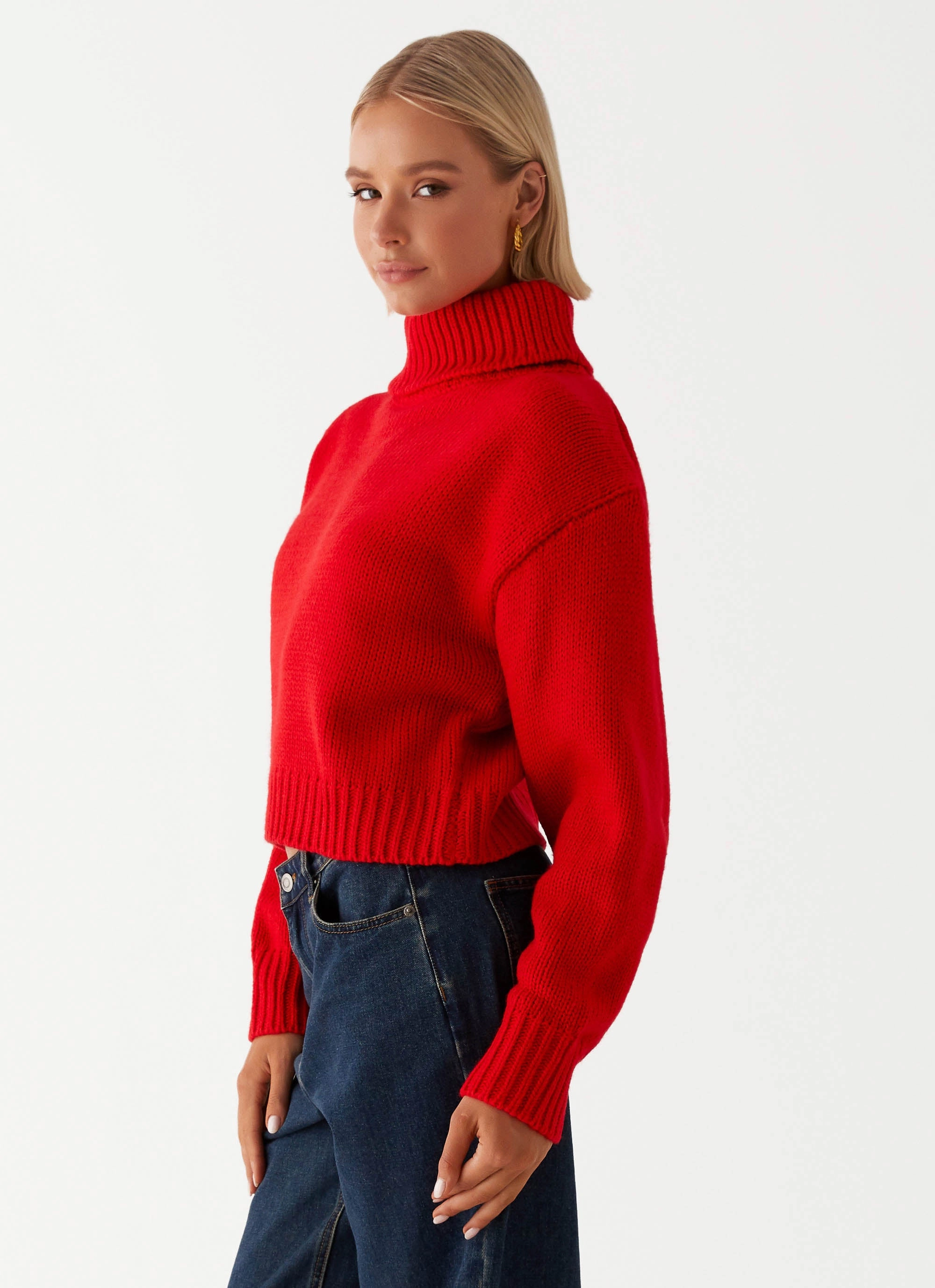 QuickDryMaterial All Season Performance Weave Paint The Town Red Oversized Knit Jumper - Red