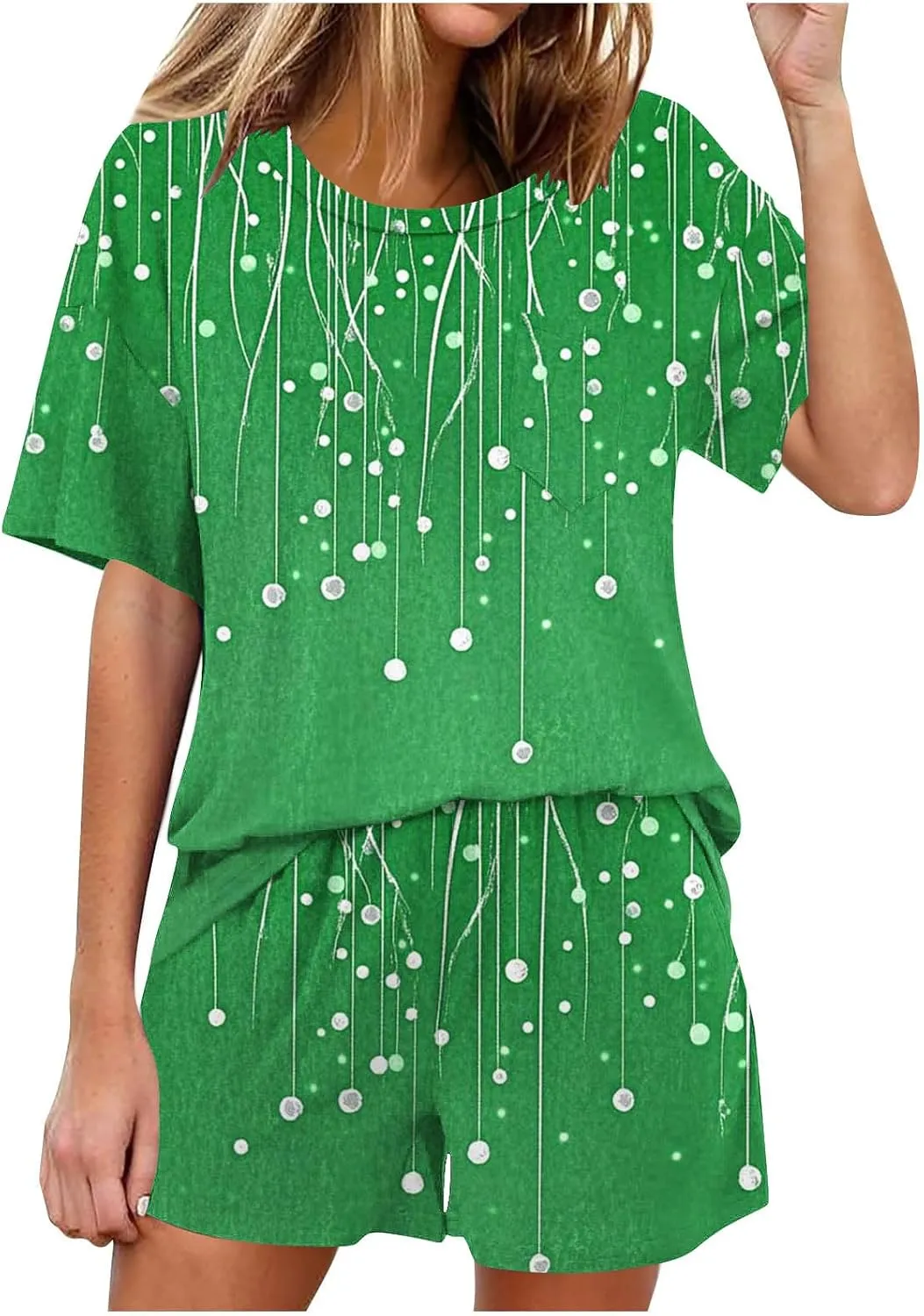 Pajama Set for Women 2 Piece Lounge Set Fashion Print Short Sleeve Tops and Shorts Soft Comfy Pjs Summer Sleepwear
